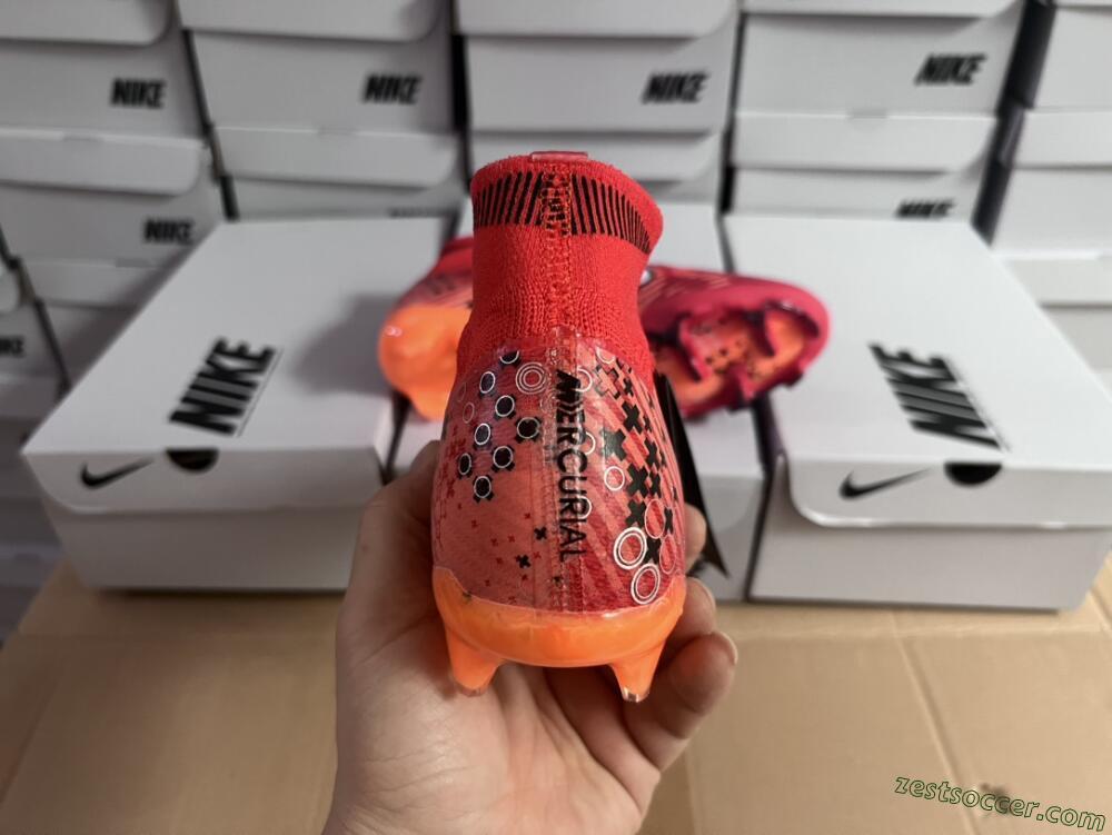 Nike Air Zoom Mercurial Superfly 9 Elite FG High-Tops Soccer Cleats - Orange/White/Black