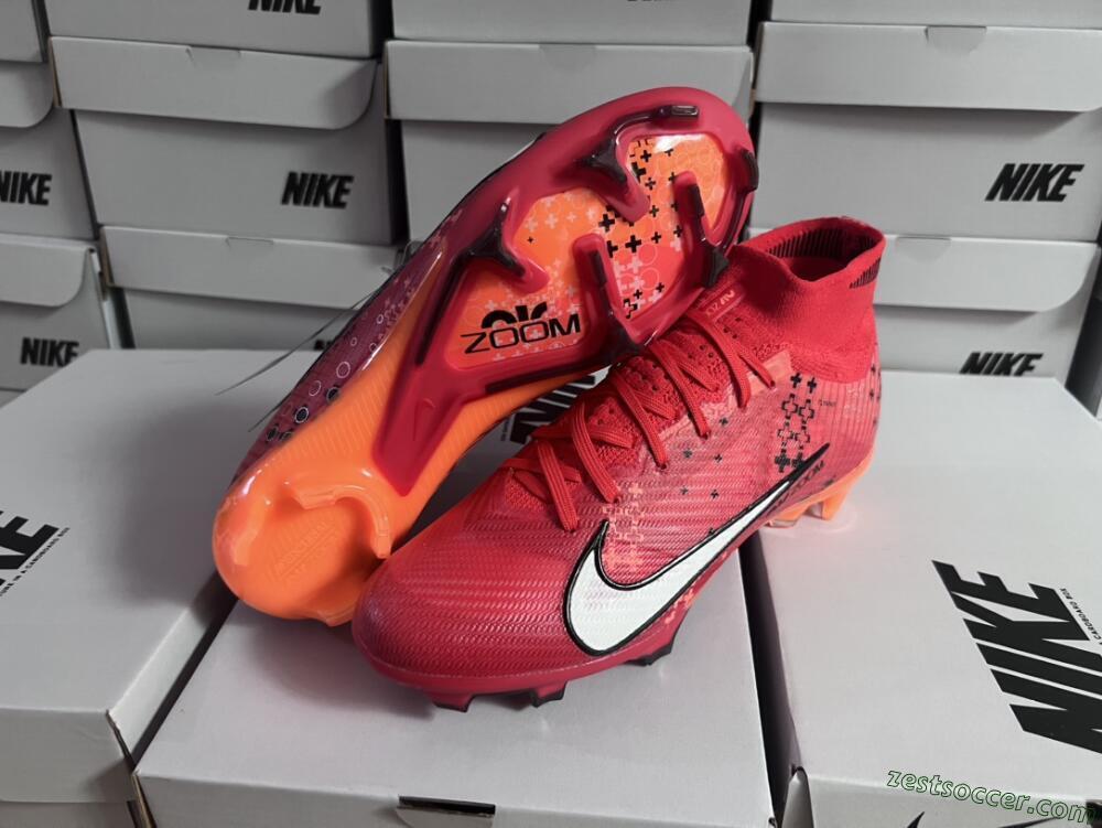 Nike Air Zoom Mercurial Superfly 9 Elite FG High-Tops Soccer Cleats - Orange/White/Black