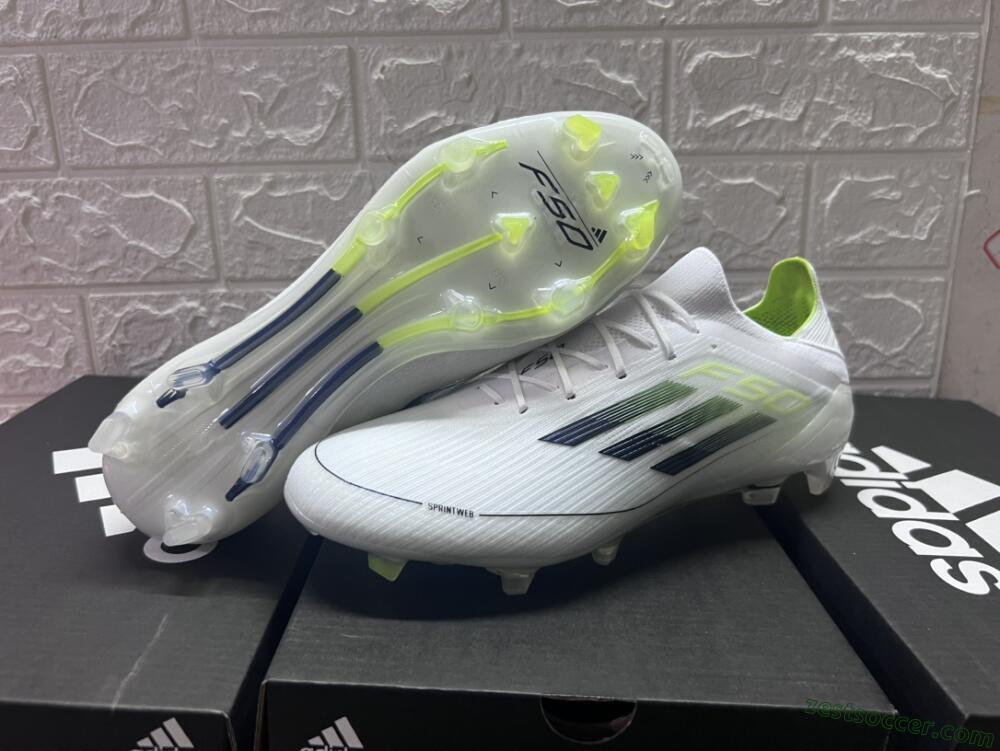Adidas F50 Adizero FG Low-Tops Soccer Cleats - White/Black/Yellow