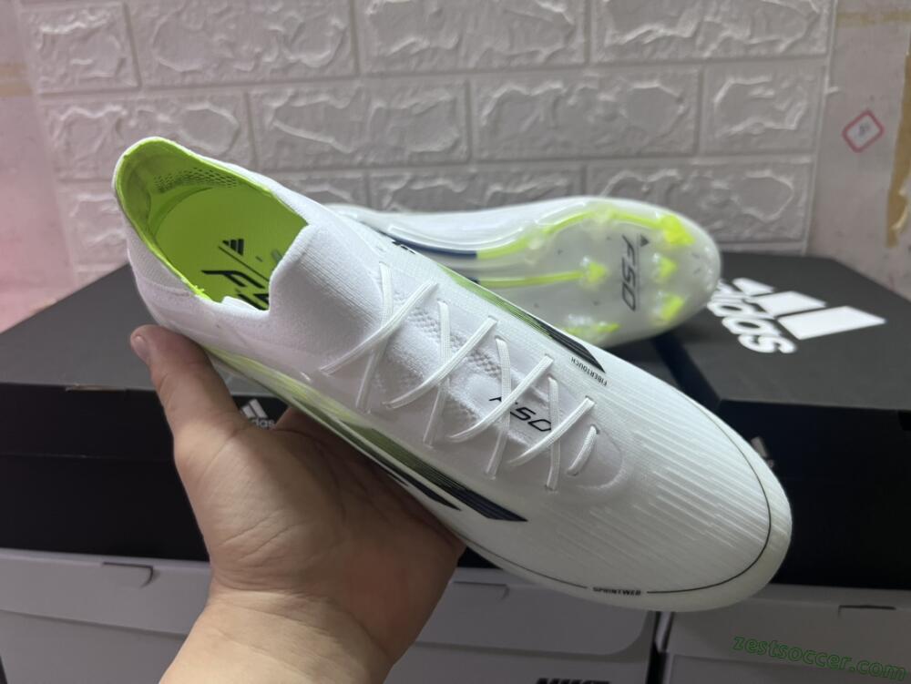 Adidas F50 Adizero FG Low-Tops Soccer Cleats - White/Black/Yellow
