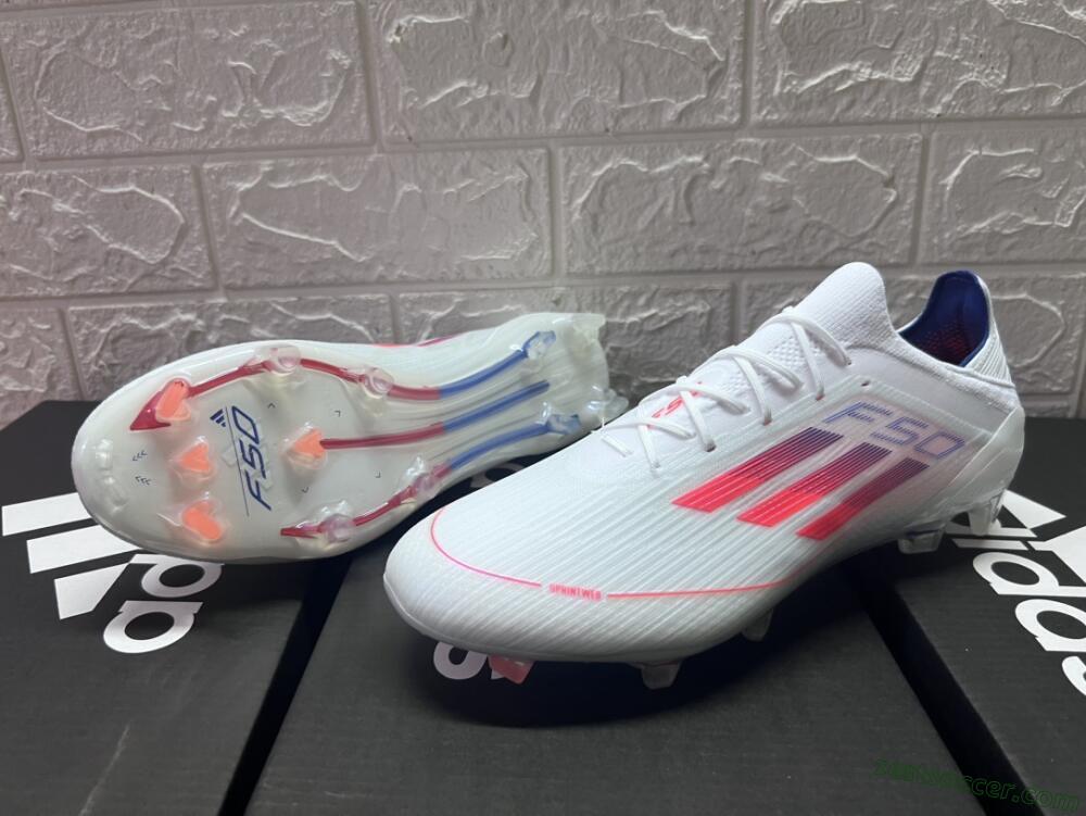 Adidas F50 Adizero FG Low-Tops Soccer Cleats - White/Red/Blue