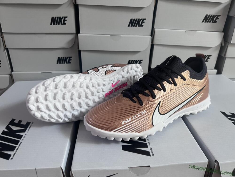 Nike Air Zoom Mercurial Vapor 15 Pro TF Low-Tops Soccer Shoes - Rose Gold/Black/White