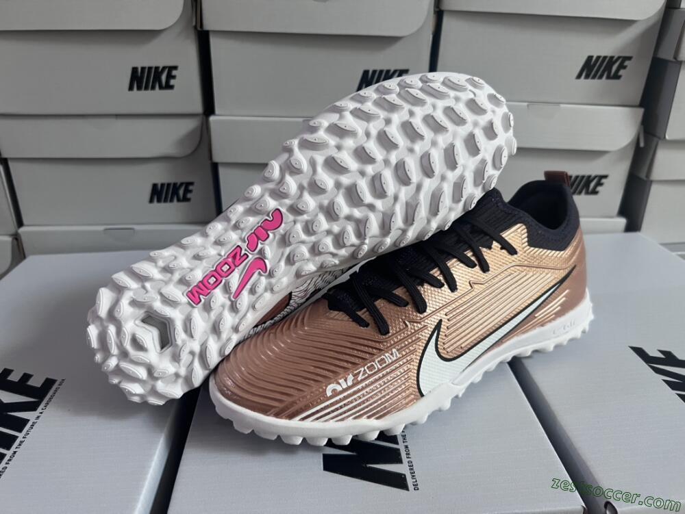 Nike Air Zoom Mercurial Vapor 15 Pro TF Low-Tops Soccer Shoes - Rose Gold/Black/White