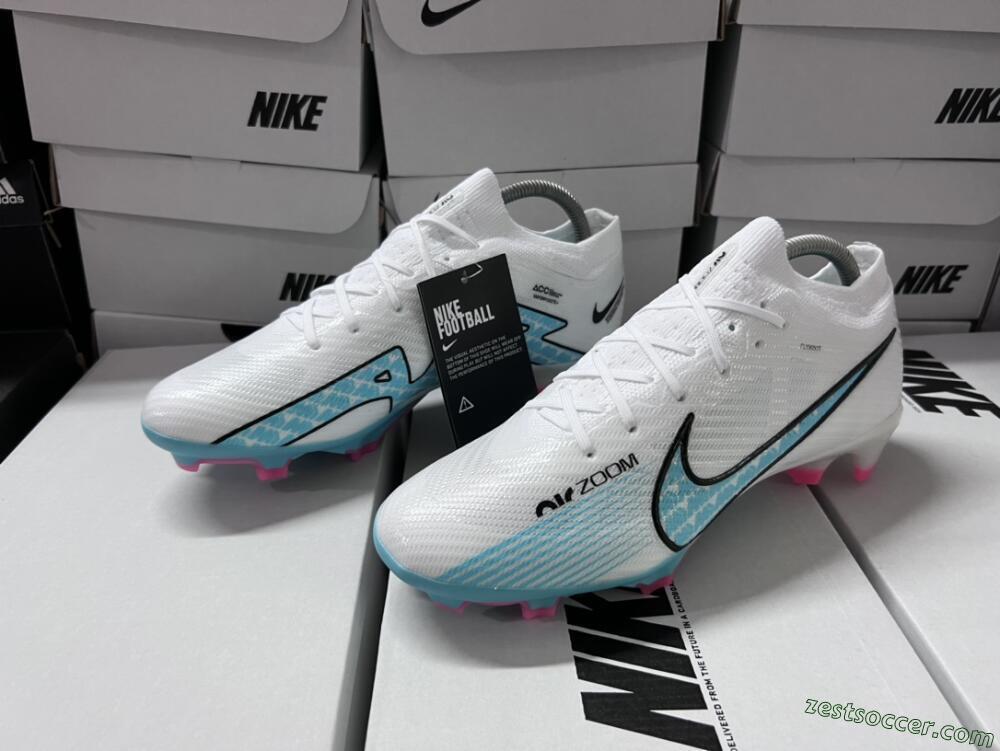 Nike Air Zoom Mercurial Vapor 15 Elite FG Low-Tops Soccer Cleats - White/Blue/Pink
