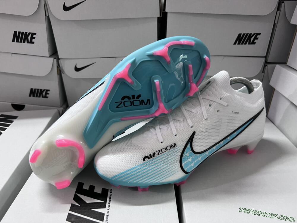 Nike Air Zoom Mercurial Vapor 15 Elite FG Low-Tops Soccer Cleats - White/Blue/Pink