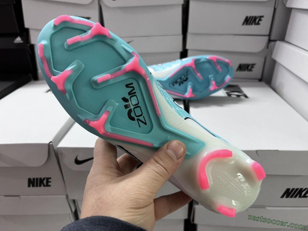Nike Air Zoom Mercurial Vapor 15 Elite FG Low-Tops Soccer Cleats - White/Blue/Pink
