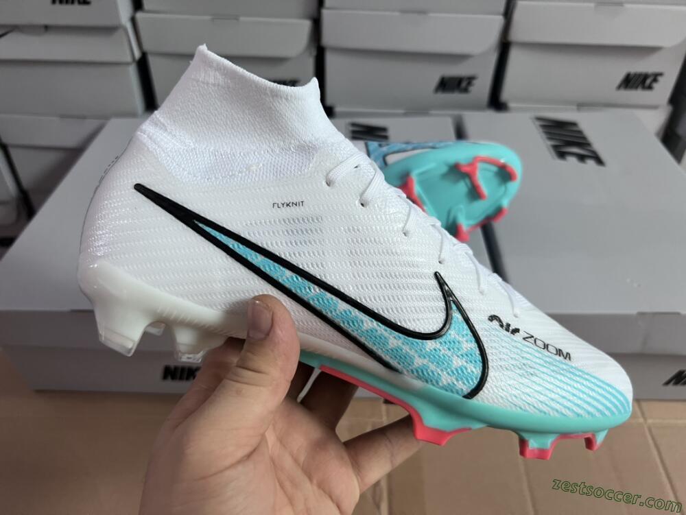 Nike Air Zoom Mercurial Superfly 9 Elite FG High-Tops Soccer Cleats - White/Blue/Black