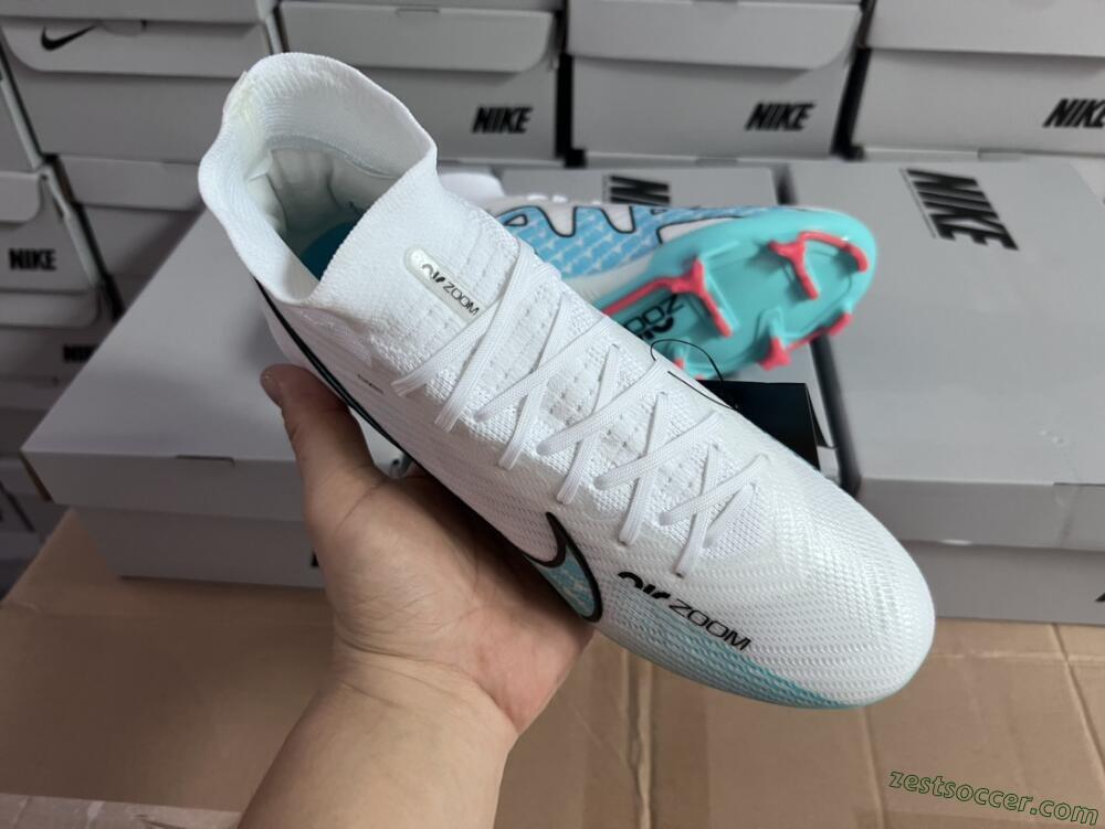 Nike Air Zoom Mercurial Superfly 9 Elite FG High-Tops Soccer Cleats - White/Blue/Black
