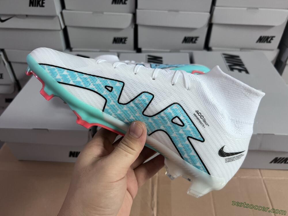 Nike Air Zoom Mercurial Superfly 9 Elite FG High-Tops Soccer Cleats - White/Blue/Black