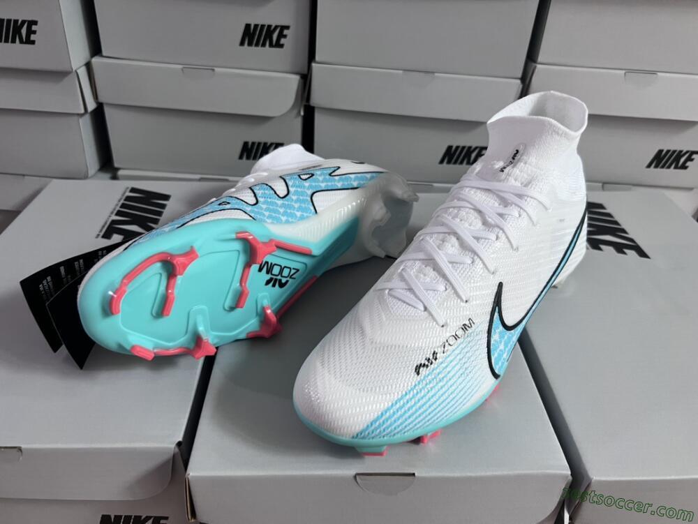 Nike Air Zoom Mercurial Superfly 9 Elite FG High-Tops Soccer Cleats - White/Blue/Black