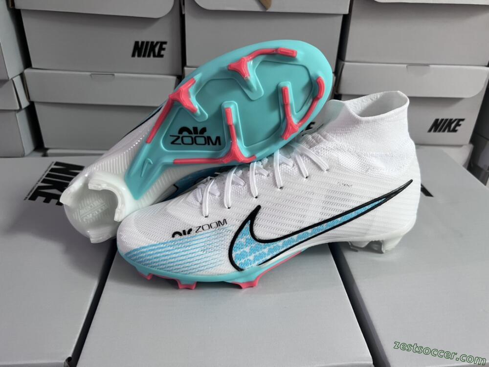 Nike Air Zoom Mercurial Superfly 9 Elite FG High-Tops Soccer Cleats - White/Blue/Black