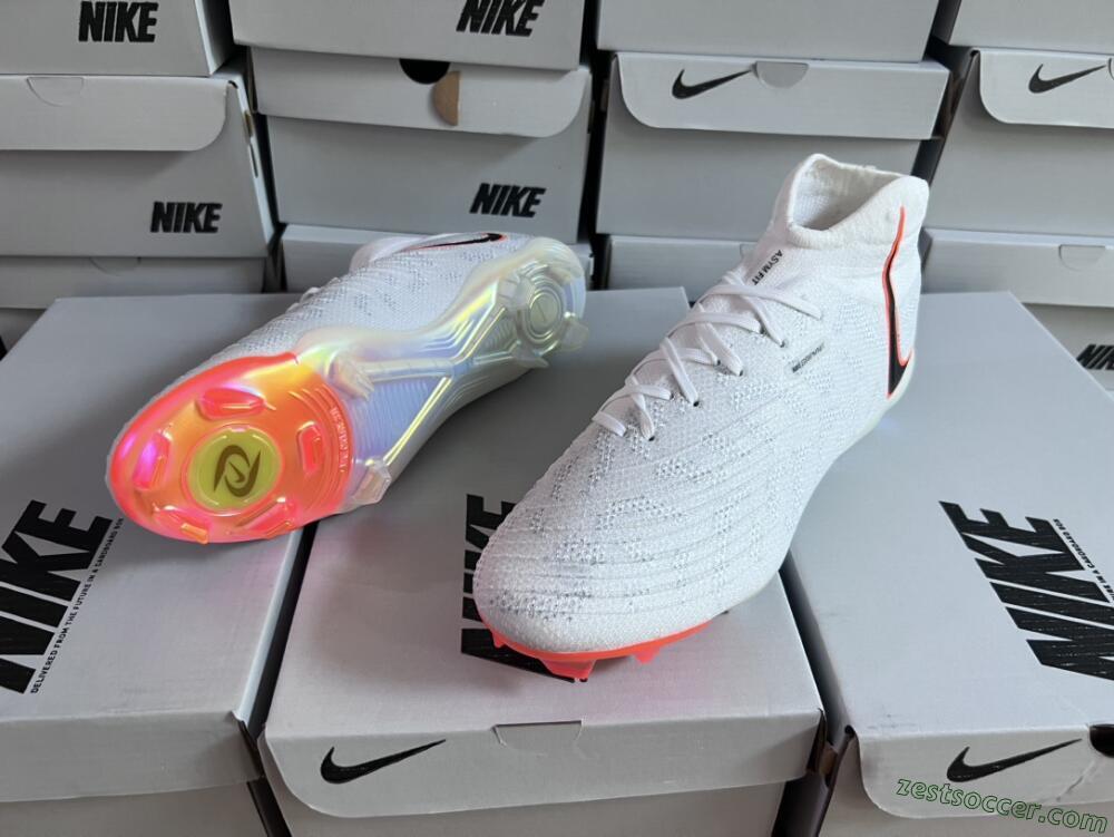 Nike Phantom Luna Elite FG High-Tops Soccer Cleats - White/Black/Orange