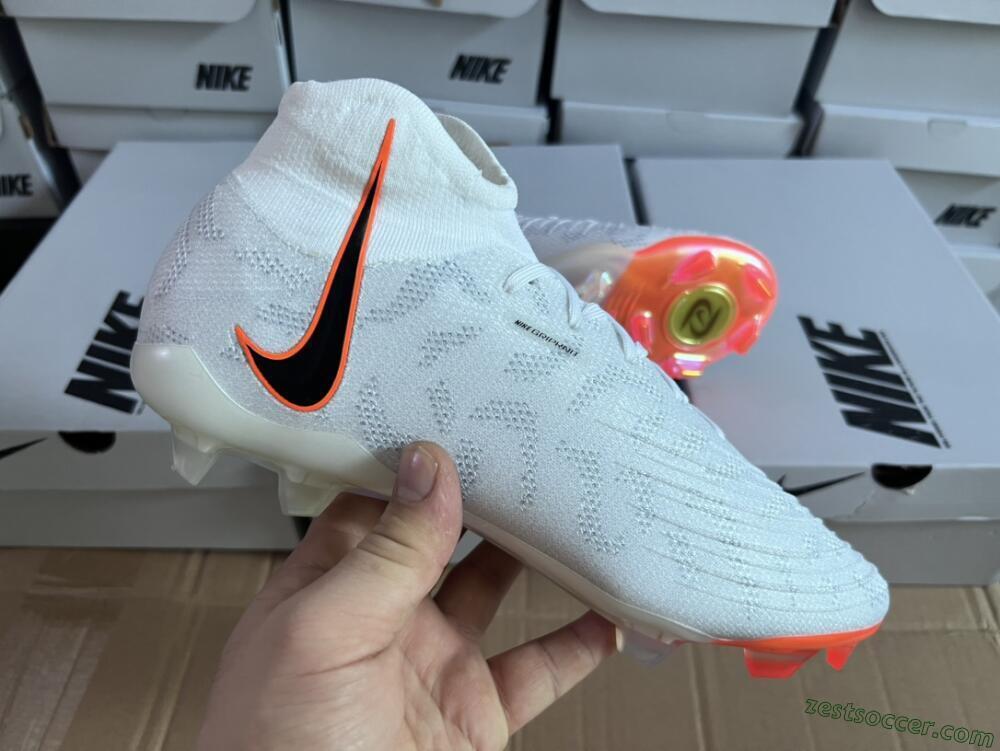 Nike Phantom Luna Elite FG High-Tops Soccer Cleats - White/Black/Orange