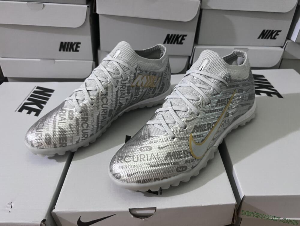 Nike Air Zoom Mercurial Vapor 15 Elite TF Low-Tops Soccer Shoes - Silver/Gold