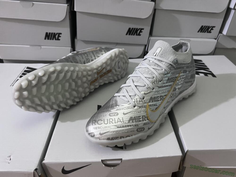 Nike Air Zoom Mercurial Vapor 15 Elite TF Low-Tops Soccer Shoes - Silver/Gold
