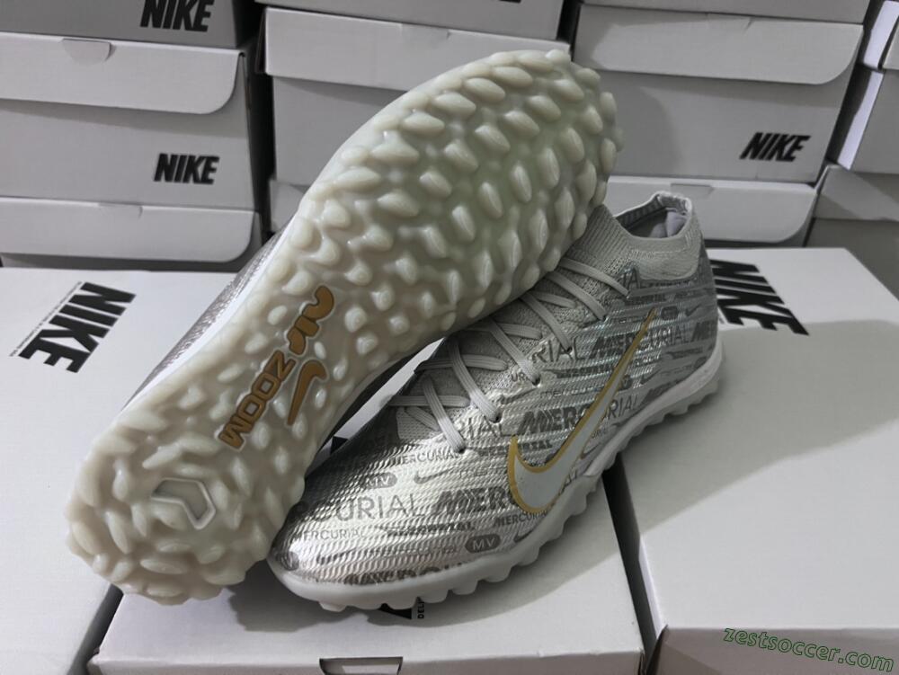 Nike Air Zoom Mercurial Vapor 15 Elite TF Low-Tops Soccer Shoes - Silver/Gold