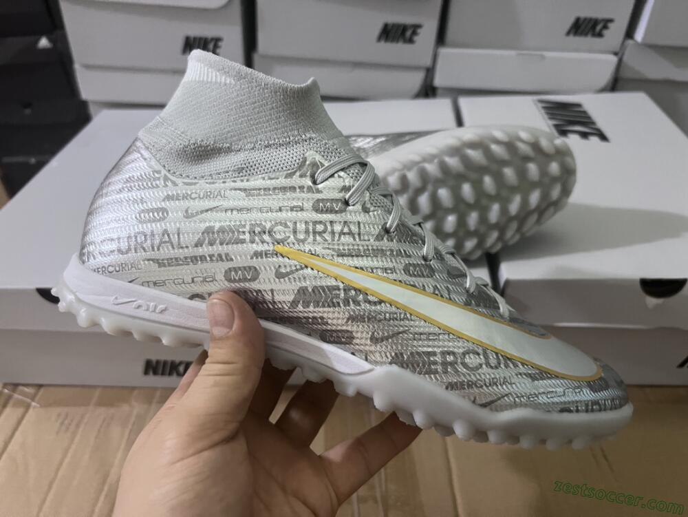 Nike Air Zoom Mercurial Superfly 9 Elite TF High-Tops Soccer Shoes - Silver/Gold