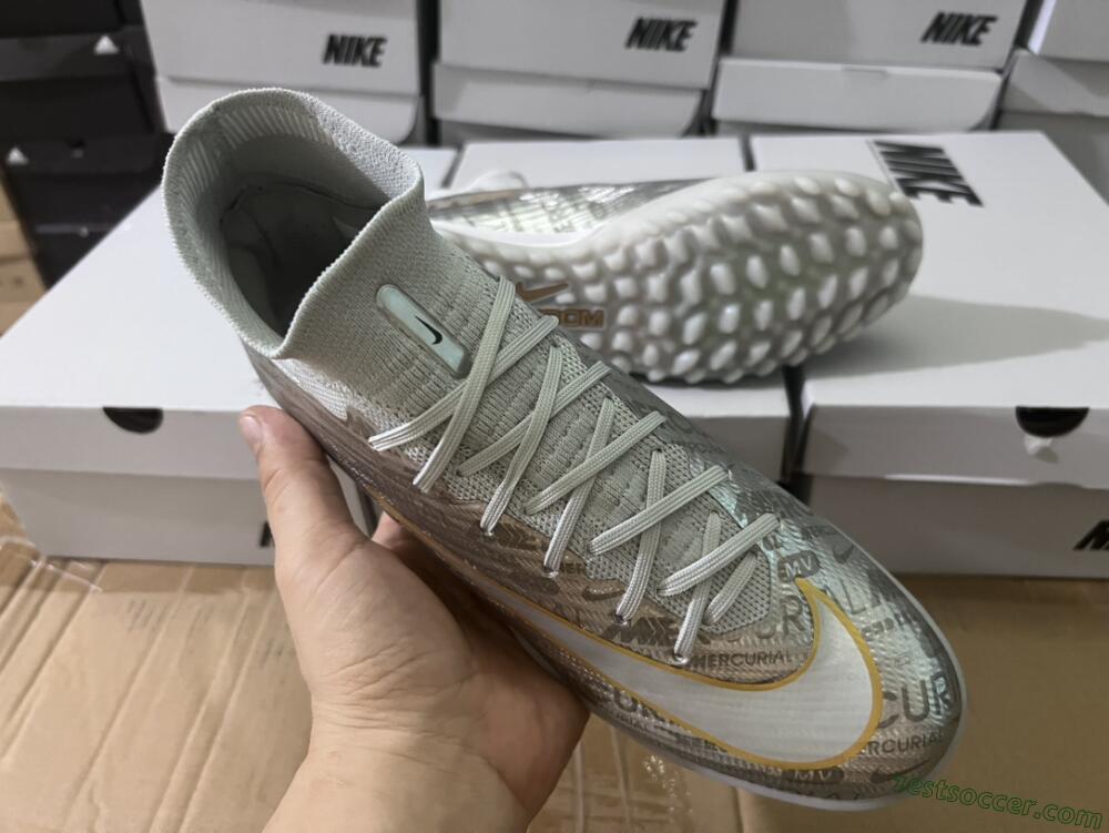 Nike Air Zoom Mercurial Superfly 9 Elite TF High-Tops Soccer Shoes - Silver/Gold
