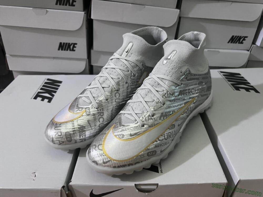 Nike Air Zoom Mercurial Superfly 9 Elite TF High-Tops Soccer Shoes - Silver/Gold