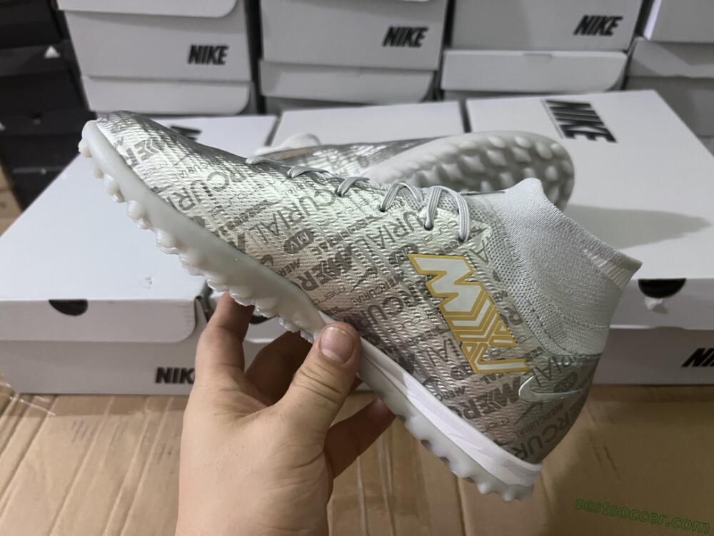 Nike Air Zoom Mercurial Superfly 9 Elite TF High-Tops Soccer Shoes - Silver/Gold