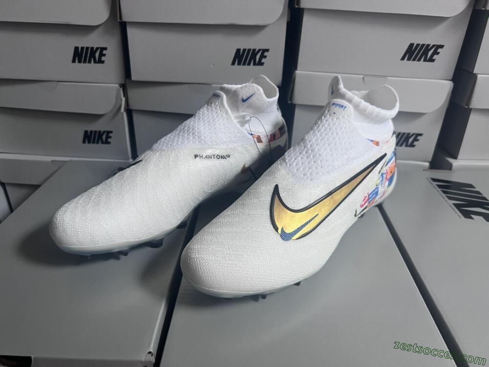 Harry Kane x Nike Phantom GX DF Elite FG Low-Tops Soccer Cleats - White/Gold/Blue