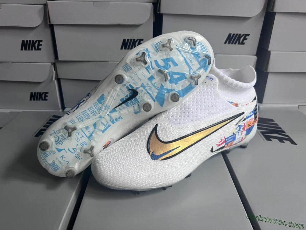 Harry Kane x Nike Phantom GX DF Elite FG Low-Tops Soccer Cleats - White/Gold/Blue