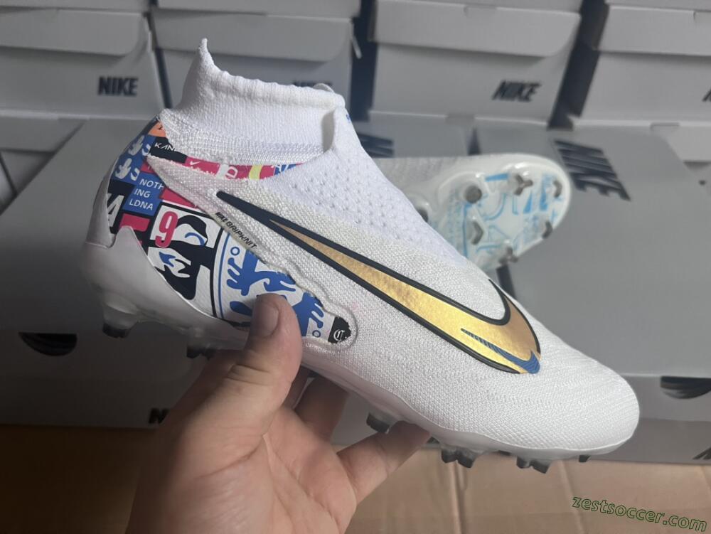 Harry Kane x Nike Phantom GX DF Elite FG Low-Tops Soccer Cleats - White/Gold/Blue