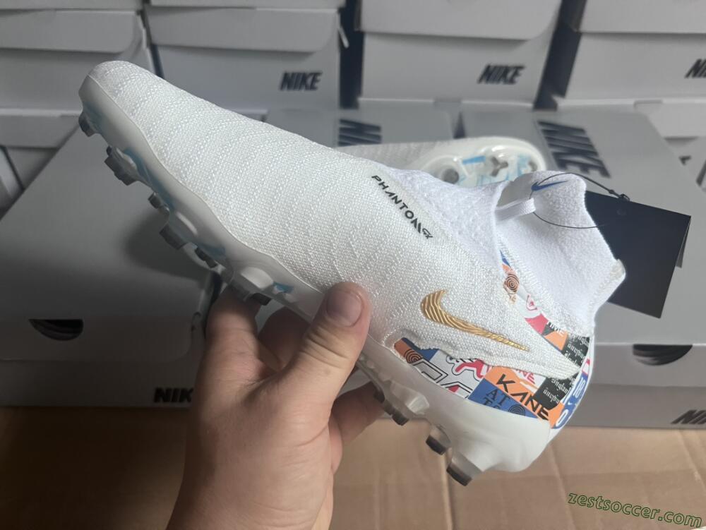Harry Kane x Nike Phantom GX DF Elite FG Low-Tops Soccer Cleats - White/Gold/Blue