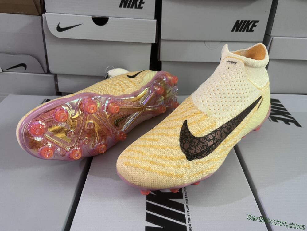 Nike Phantom GX Elite DF Link Blaze Pack FG High-Tops Soccer Cleats - Citron Tint/Burgundy Crush
