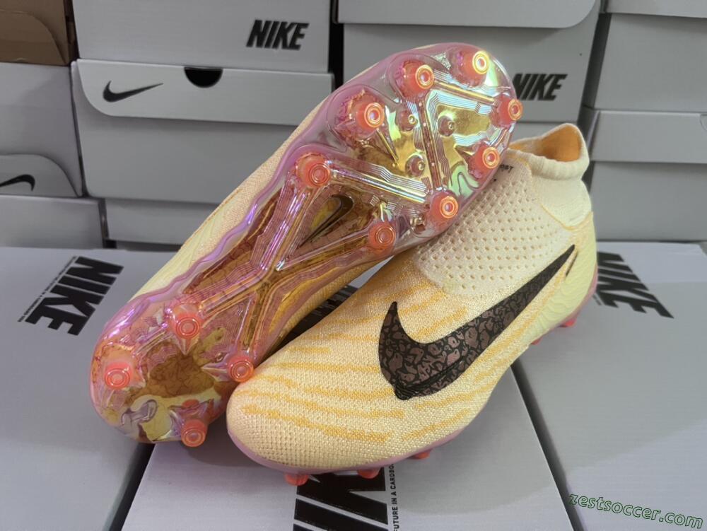 Nike Phantom GX Elite DF Link Blaze Pack FG High-Tops Soccer Cleats - Citron Tint/Burgundy Crush