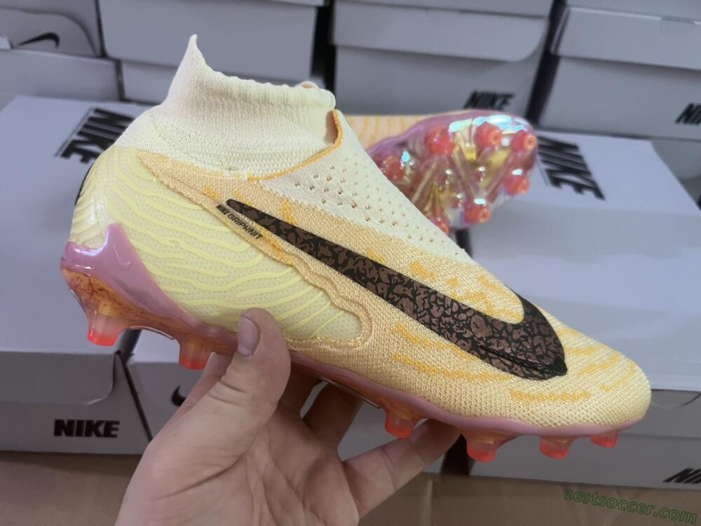 Nike Phantom GX Elite DF Link Blaze Pack FG High-Tops Soccer Cleats - Citron Tint/Burgundy Crush
