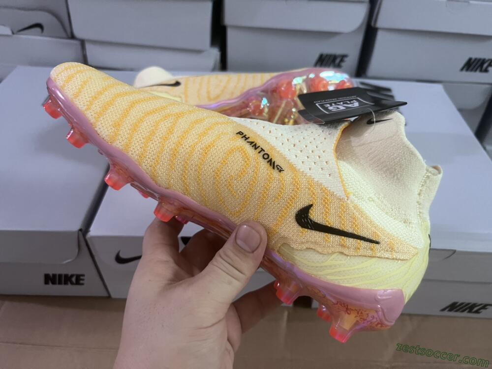 Nike Phantom GX Elite DF Link Blaze Pack FG High-Tops Soccer Cleats - Citron Tint/Burgundy Crush