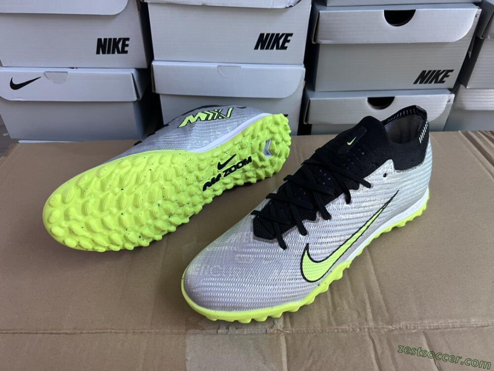 Nike Air Zoom Mercurial Vapor 15 Elite TF Low-Tops Soccer Shoes - Silver/Green/Black