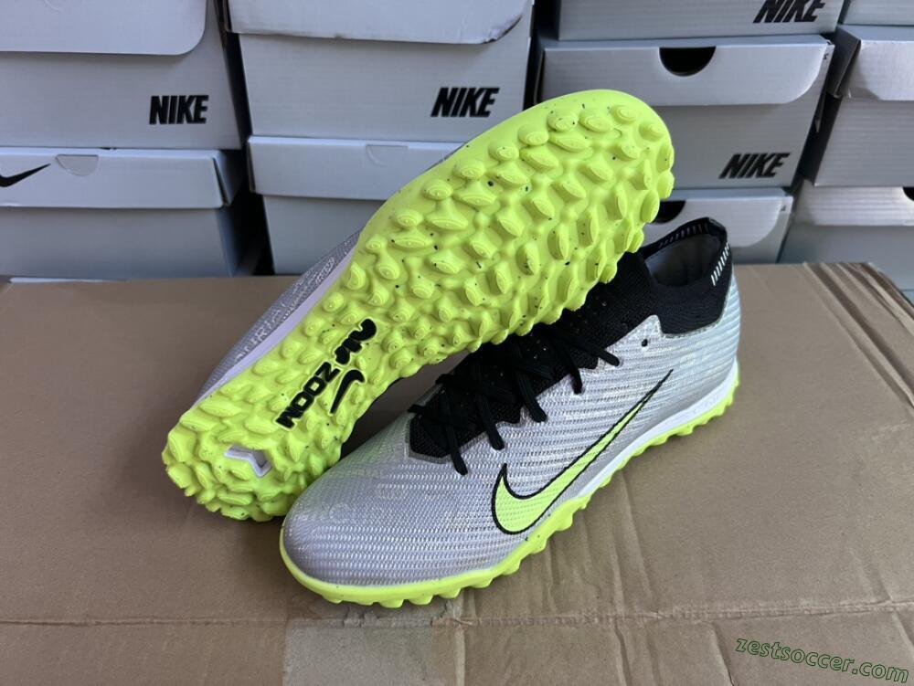 Nike Air Zoom Mercurial Vapor 15 Elite TF Low-Tops Soccer Shoes - Silver/Green/Black
