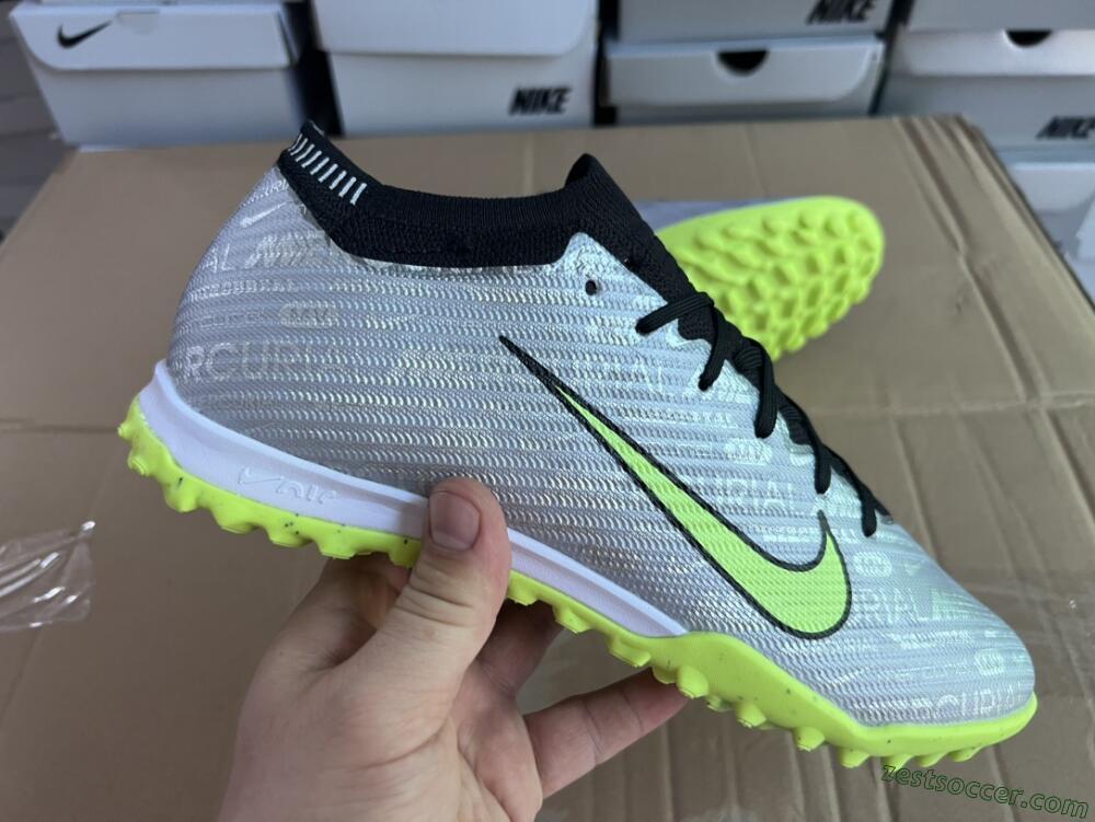 Nike Air Zoom Mercurial Vapor 15 Elite TF Low-Tops Soccer Shoes - Silver/Green/Black
