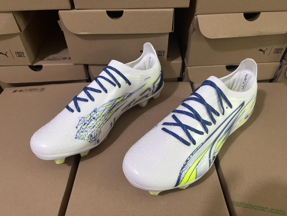 Puma Ultra Ultimate FG Low-Tops Soccer Cleats - White/Blue/Green