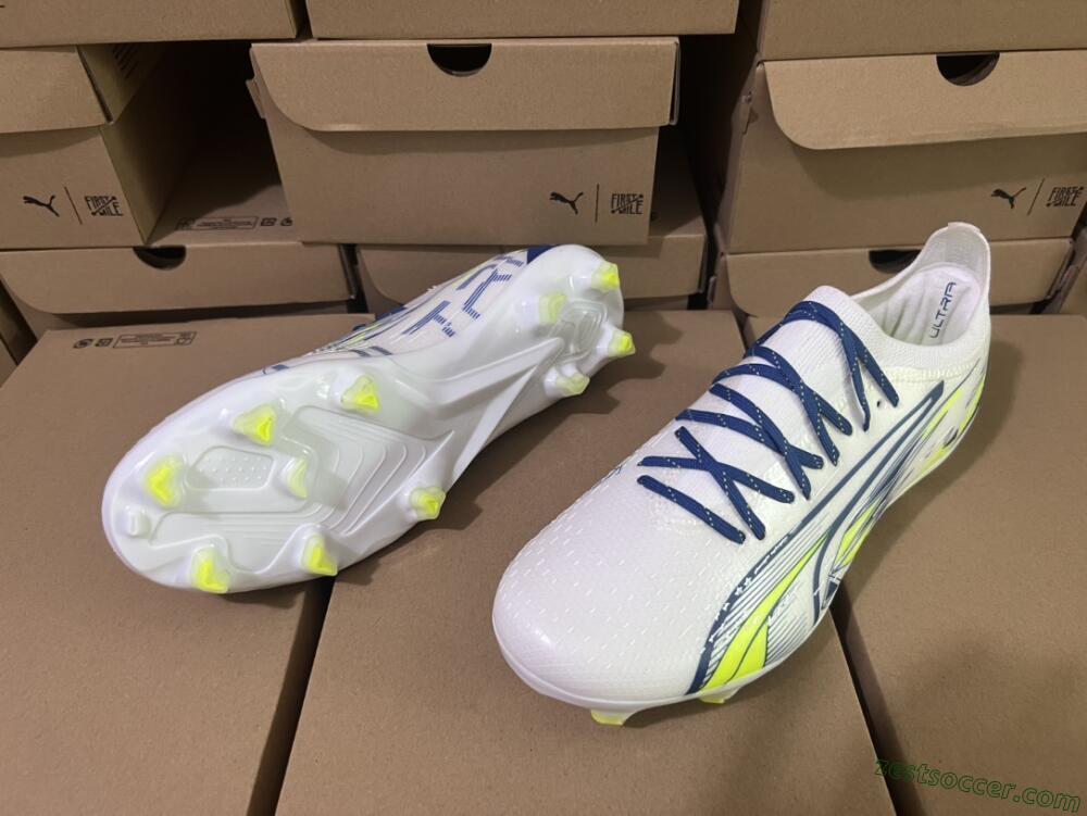 Puma Ultra Ultimate FG Low-Tops Soccer Cleats - White/Blue/Green