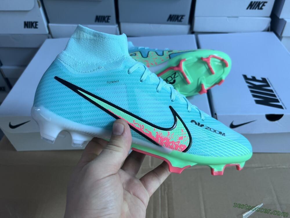 Nike Air Zoom Mercurial Superfly 9 Elite FG High-Tops Soccer Cleats - Blue/Green/Black