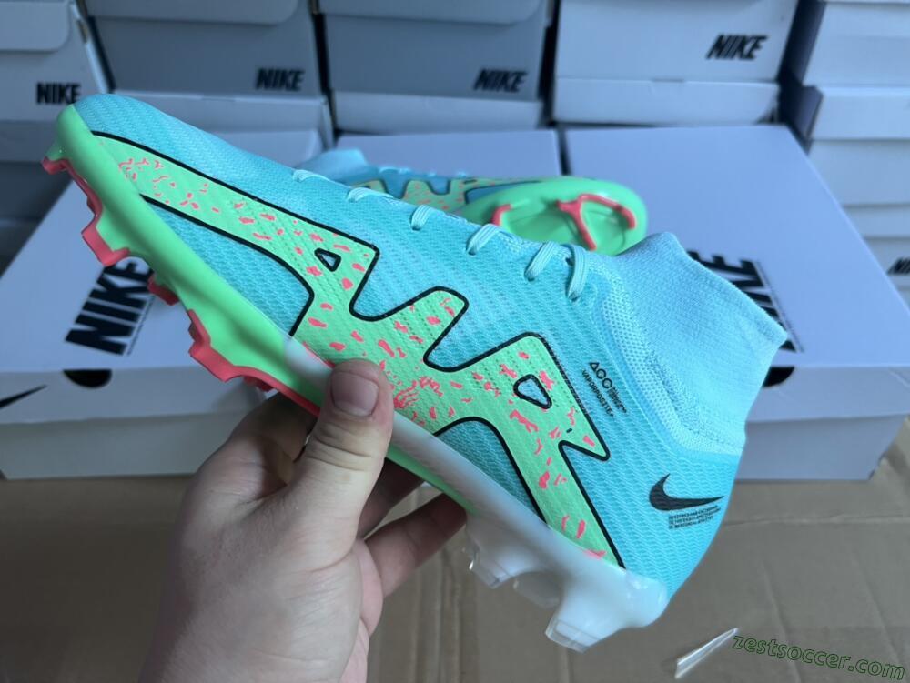 Nike Air Zoom Mercurial Superfly 9 Elite FG High-Tops Soccer Cleats - Blue/Green/Black