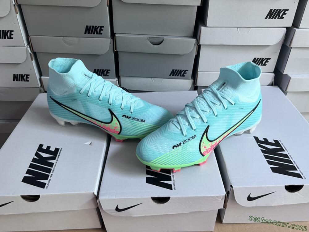 Nike Air Zoom Mercurial Superfly 9 Elite FG High-Tops Soccer Cleats - Blue/Green/Black