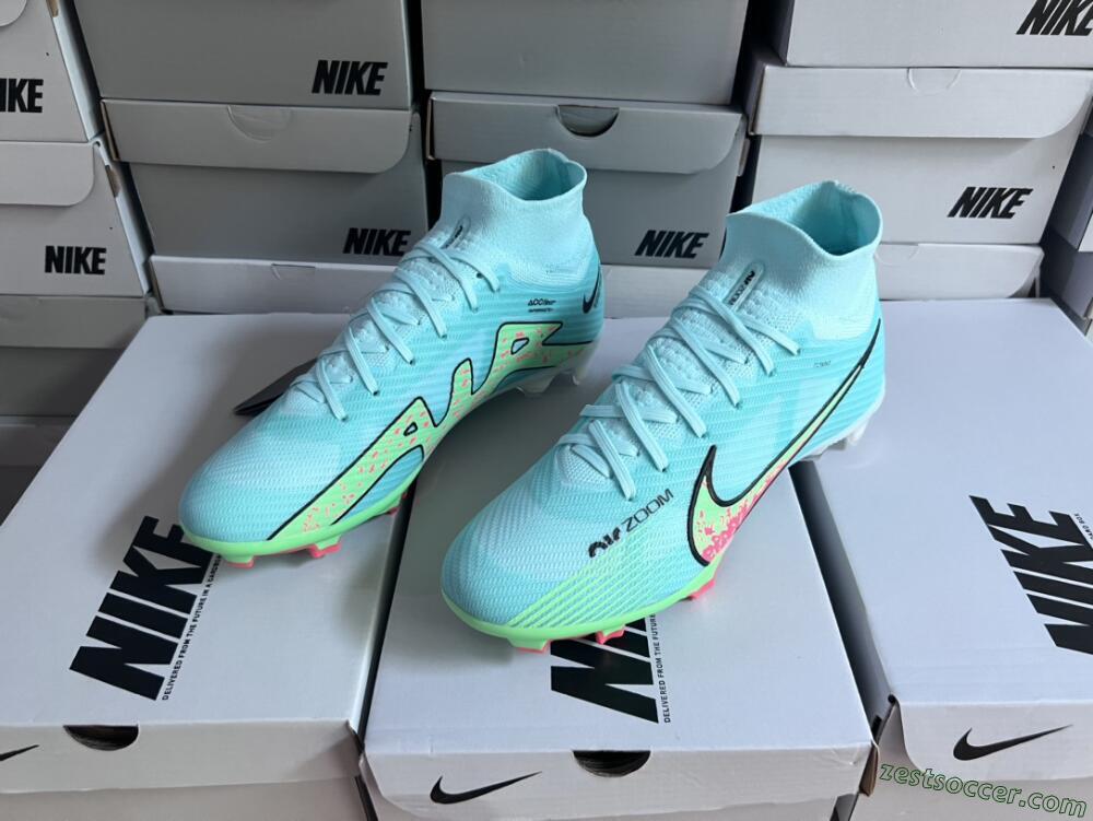 Nike Air Zoom Mercurial Superfly 9 Elite FG High-Tops Soccer Cleats - Blue/Green/Black
