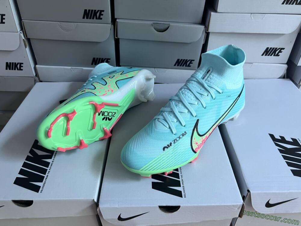 Nike Air Zoom Mercurial Superfly 9 Elite FG High-Tops Soccer Cleats - Blue/Green/Black