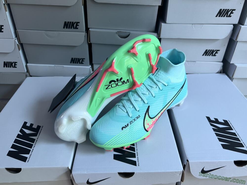 Nike Air Zoom Mercurial Superfly 9 Elite FG High-Tops Soccer Cleats - Blue/Green/Black