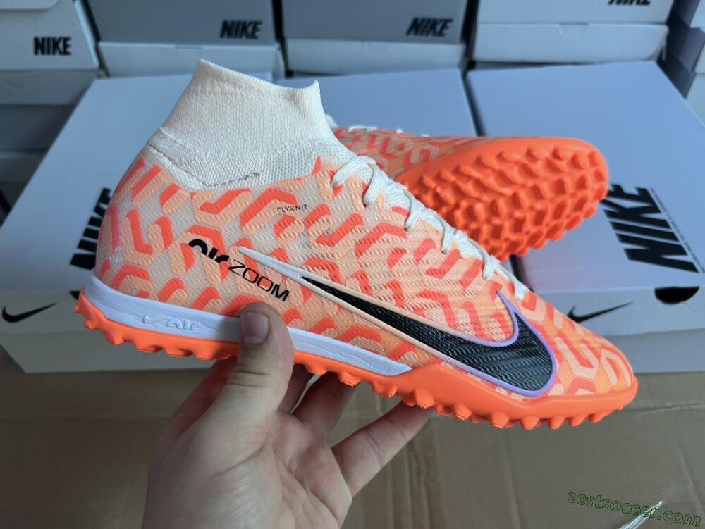 Nike Air Zoom Mercurial Superfly 9 Elite TF High-Tops Soccer Shoes - Orange/White/Black