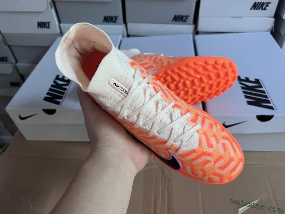 Nike Air Zoom Mercurial Superfly 9 Elite TF High-Tops Soccer Shoes - Orange/White/Black