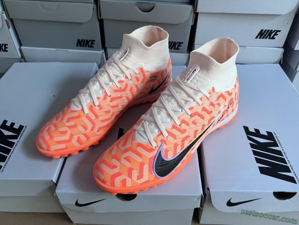 Nike Air Zoom Mercurial Superfly 9 Elite TF High-Tops Soccer Shoes - Orange/White/Black