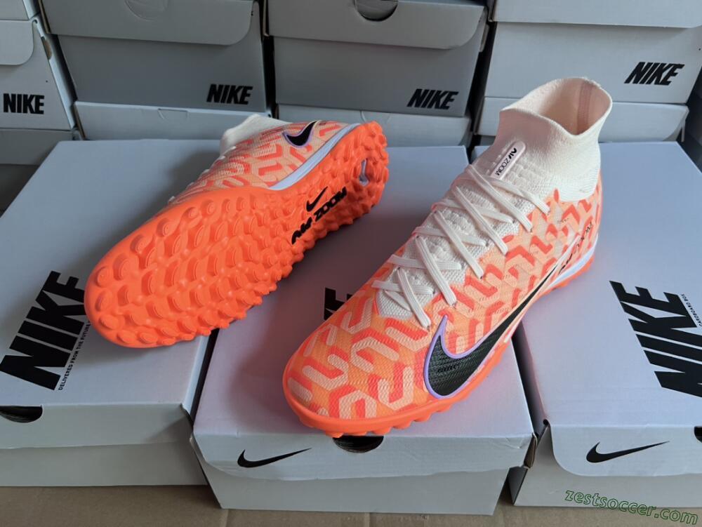 Nike Air Zoom Mercurial Superfly 9 Elite TF High-Tops Soccer Shoes - Orange/White/Black