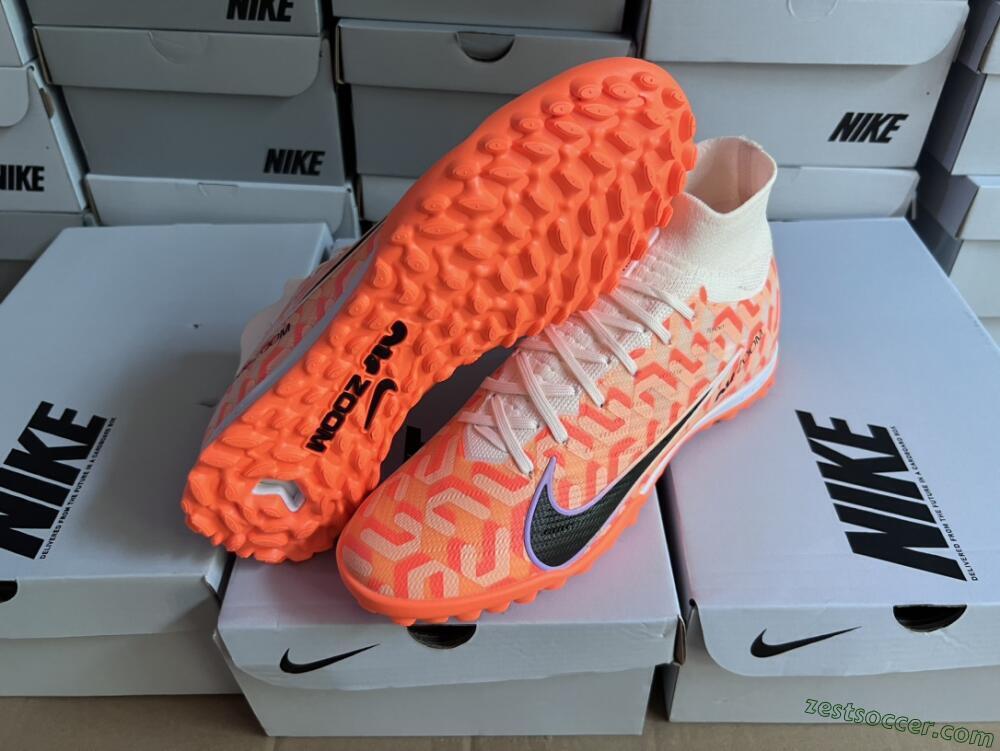 Nike Air Zoom Mercurial Superfly 9 Elite TF High-Tops Soccer Shoes - Orange/White/Black