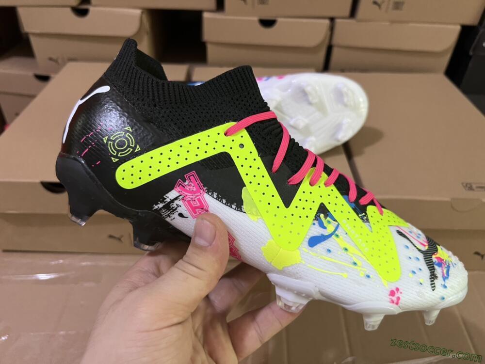 Puma Future X Powercat Tokyo Match FG Low-Tops Soccer Cleats - White/Black/Green/Pink