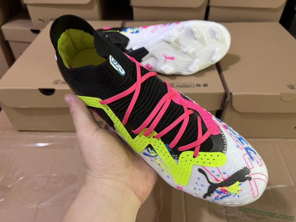 Puma Future X Powercat Tokyo Match FG Low-Tops Soccer Cleats - White/Black/Green/Pink